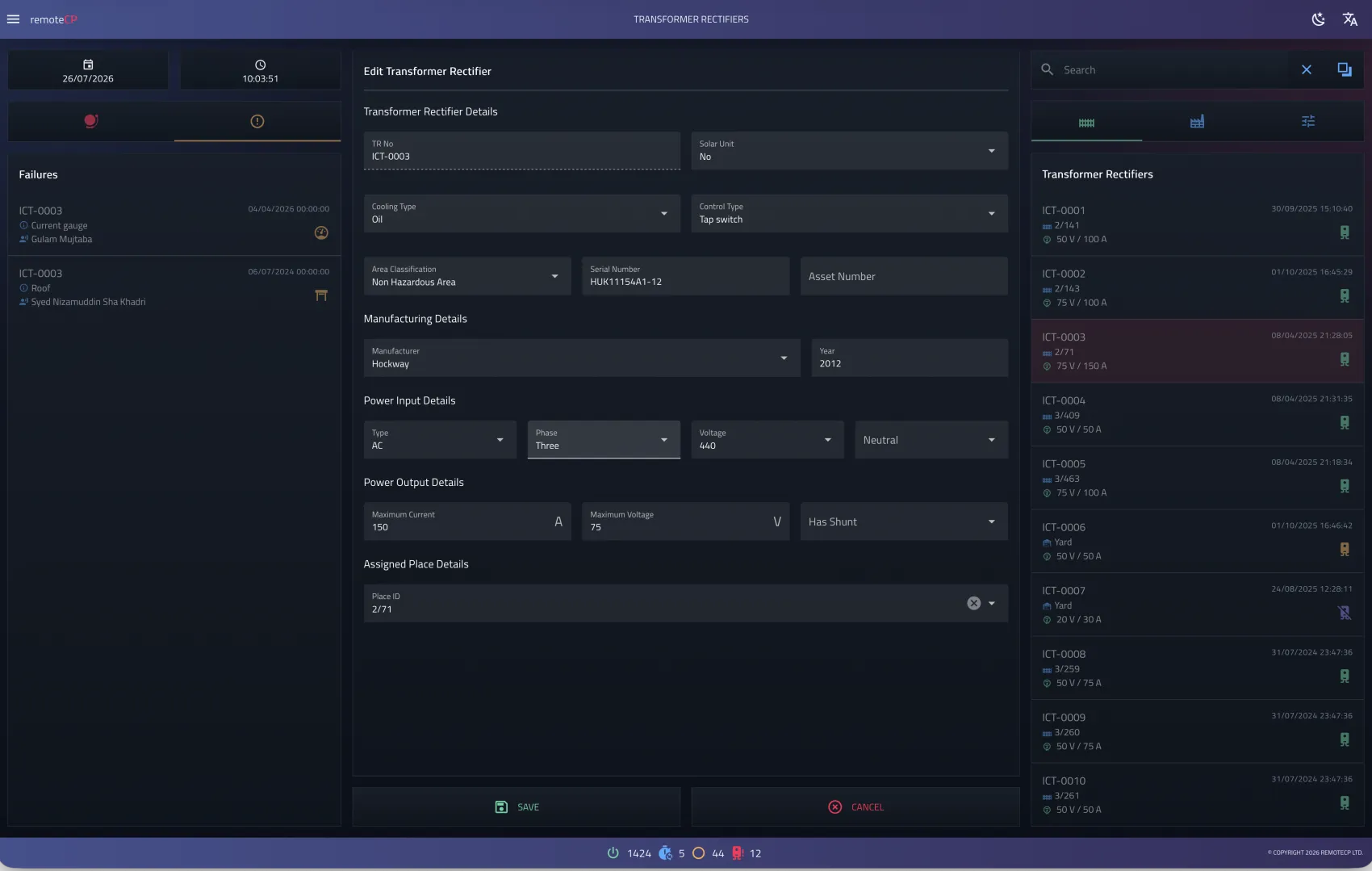 Asset Maintenance Operations Platform asset detail editing screen