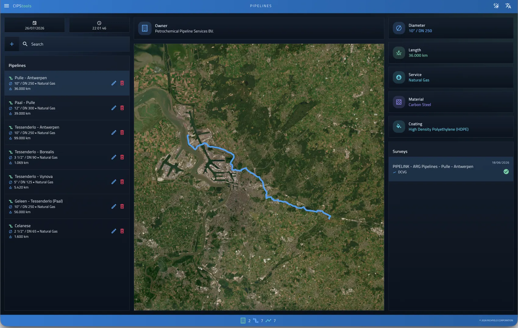 Pipeline Integrity Survey Platform route map and survey linkage
