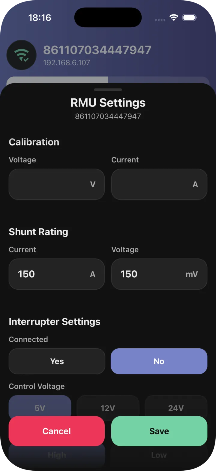 remoteCP mobile RMU settings